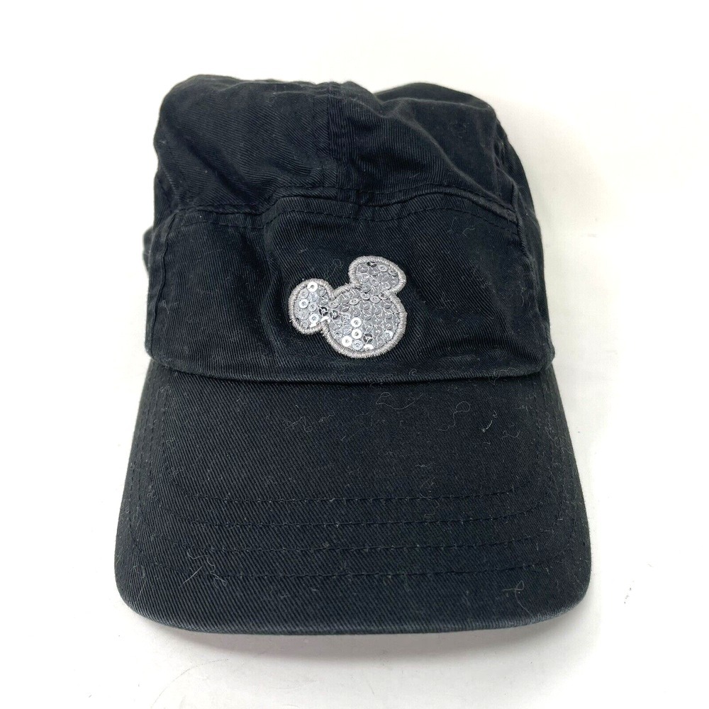Disney Parks‎ Cadet Newsboy Hat Cap Women's Black with Silver Sequin Mickey